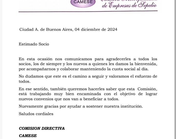 Agradecimiento a los socios de CA.M.E.SE